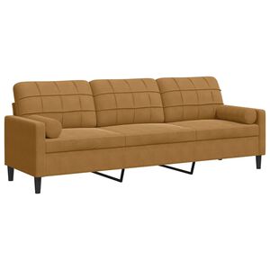 vidaXL Sof&aacute; 3 lugares c/ almofadas decorativas 210 cm veludo castanho