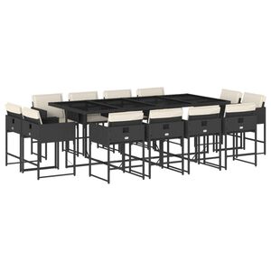 vidaXL 13 pcs conjunto de jantar p/jardim com almofad&otilde;es vime PE preto