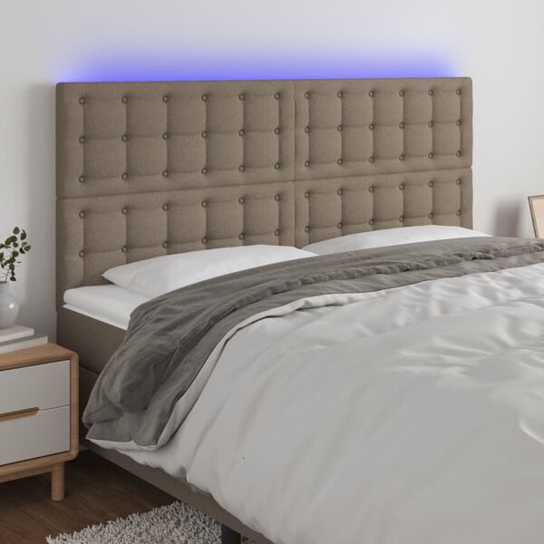 vidaXL Cabeceira cama c/ LED tecido 180x5x118/128 cm cinza-acastanhado