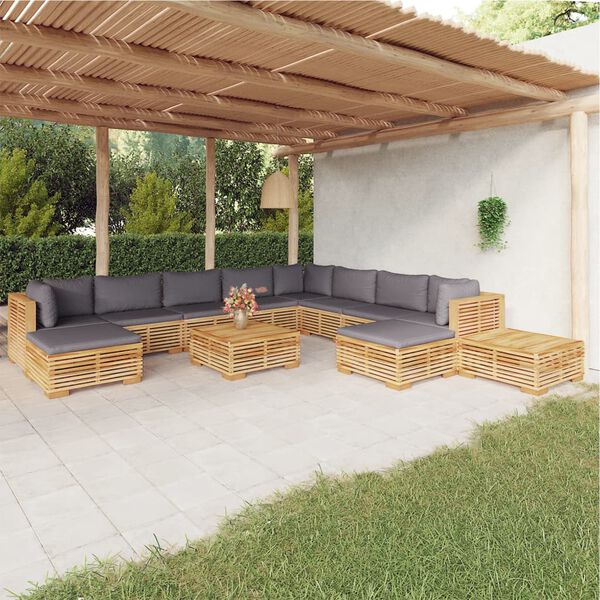 vidaXL 12 pcs conjunto lounge jardim c/ almofad&otilde;es madeira teca maci&ccedil;a