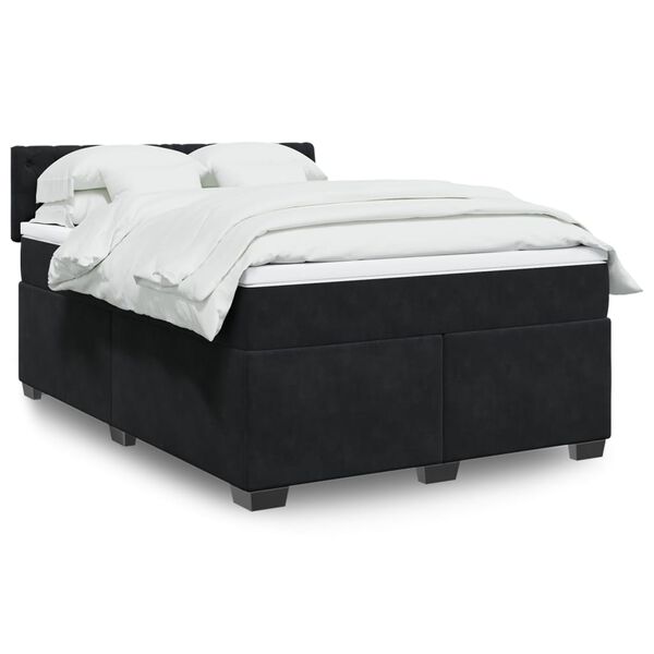 vidaXL Cama com molas/colch&atilde;o 140x190 cm veludo preto