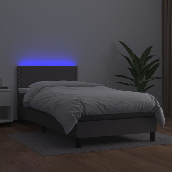 vidaXL Cama box spring c/ colch&atilde;o/LED 80x200 cm couro artificial cinza