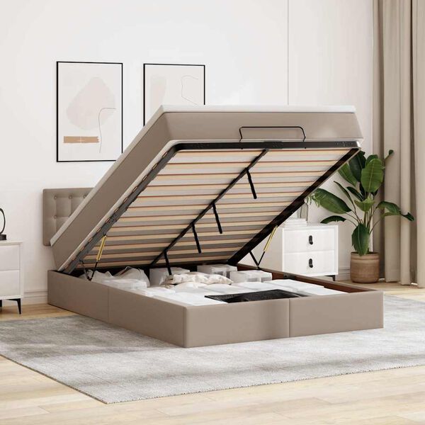 vidaXL Cama otomana com colch&otilde;es & LEDs 140x200 cm couro artificial