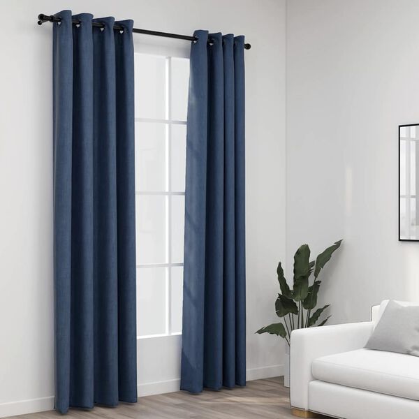 vidaXL Cortinas opacas aspeto linho c/ ilh&oacute;s 2 pcs 140x245 cm azul