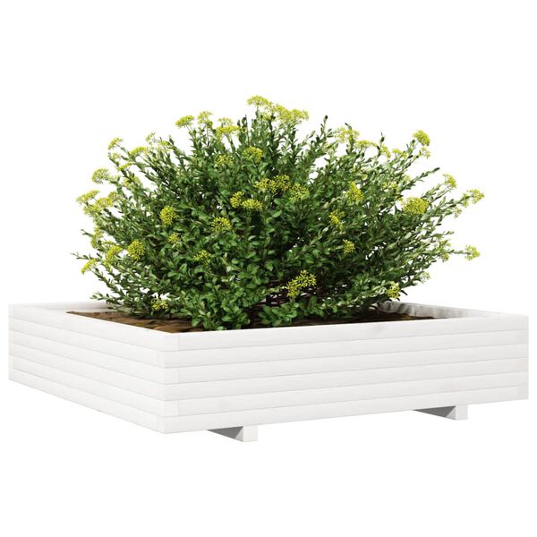 vidaXL Vaso/floreira de jardim 110x110x26,5 cm pinho maci&ccedil;o branco