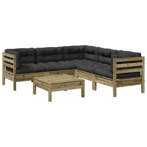 vidaXL 6 pcs conjunto sof&aacute;s de jardim c/ almofad&otilde;es pinho impregnado