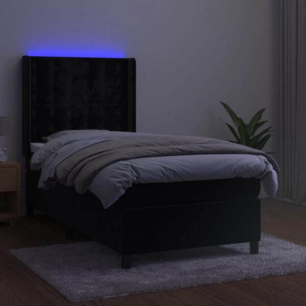 vidaXL Cama box spring c/ colch&atilde;o/LED 90x200 cm veludo preto