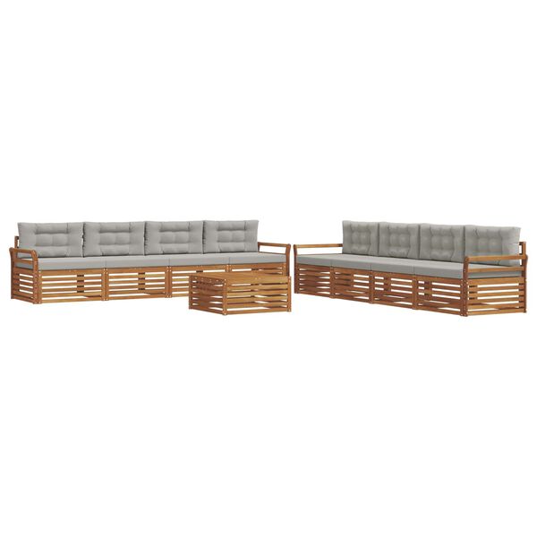 vidaXL Conjunto de Sof&aacute;s para Exterior 9 pcs Cinza Natural e Claro