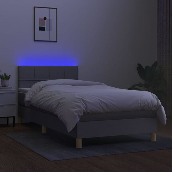 vidaXL Cama box spring c/ colch&atilde;o e LED 90x190 cm tecido cinza-claro