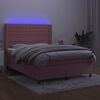 vidaXL Cama box spring c/ colch&atilde;o/LED 140x190 cm veludo rosa