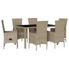 vidaXL 7 pcs conjunto de jantar p/ jardim com almofad&otilde;es vime PE bege