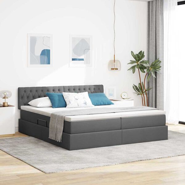 vidaXL Cama com luzes de tira LED Cinza Escuro 200 x 200 cm tecido