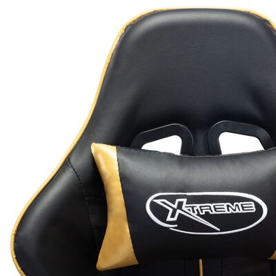vidaXL Cadeira gaming c/ apoio de pés couro artificial preto/dourado