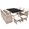 vidaXL 11 pcs conjunto jantar exterior com almofad&otilde;es vime PE bege