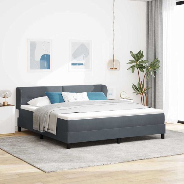 vidaXL Cama Box com colch&atilde;o Cinzento escuro 180 x 200 cm Veludo
