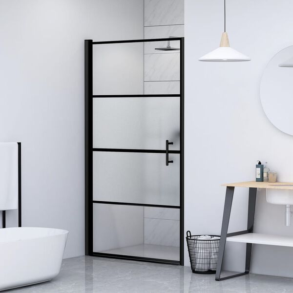 vidaXL Porta de chuveiro meio vidro fosco temperado 100x178 cm preto