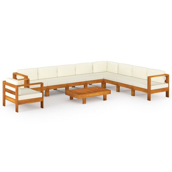 vidaXL Conjunto de 10 peças de lounge de jardim com almofadas 100x60 cm madeira de acácia