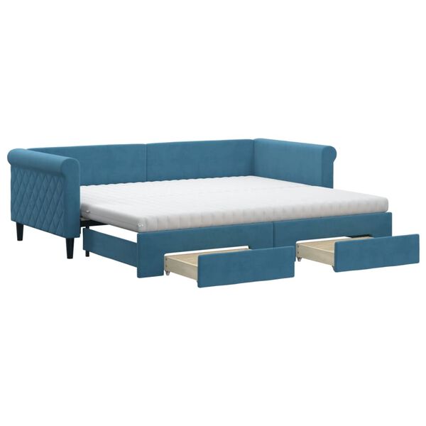 vidaXL Sofá-cama com gavetão e gavetas 90x200 cm veludo azul