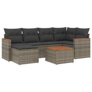 vidaXL 7 pcs conjunto sof&aacute;s p/ jardim c/ almofad&otilde;es vime PE cinzento