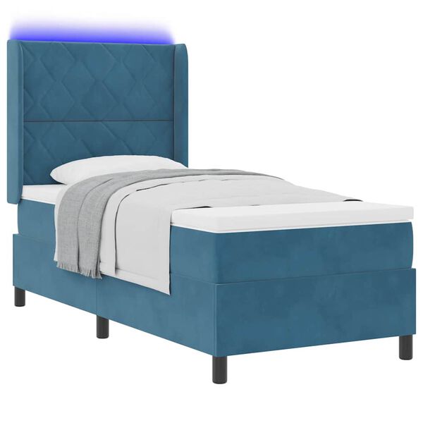 vidaXL Cama Box com colch&atilde;o com led Azul 90 x 190 cm Veludo