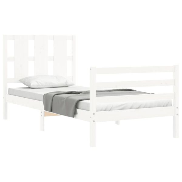 vidaXL Estrutura de cama com cabeceira 100x200cm madeira maci&ccedil;a branco