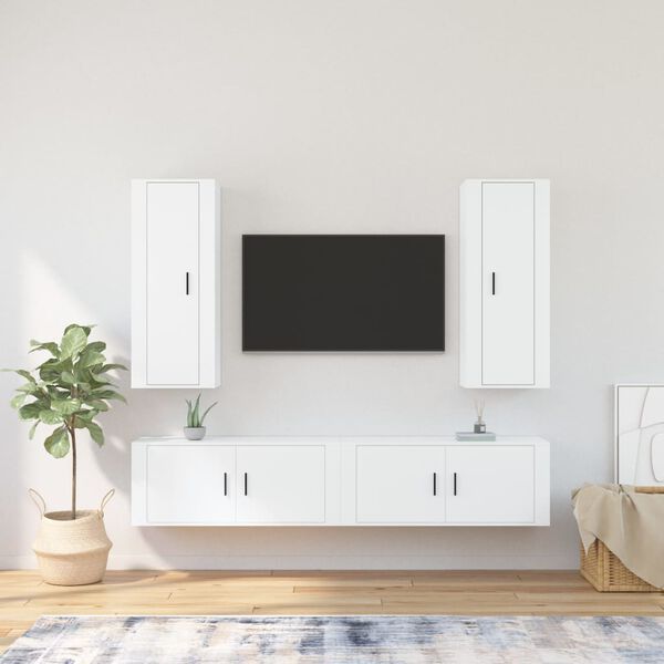 vidaXL Conjunto m&oacute;veis de TV 4 pcs madeira processada branco