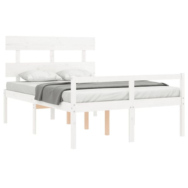 vidaXL Cama de casal para idosos c/ cabeceira madeira maci&ccedil;a branco