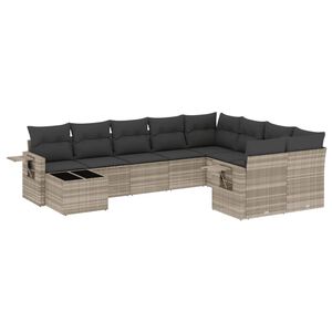 vidaXL 10 pcs conj. sof&aacute;s jardim com almofad&otilde;es vime PE cinzento-claro