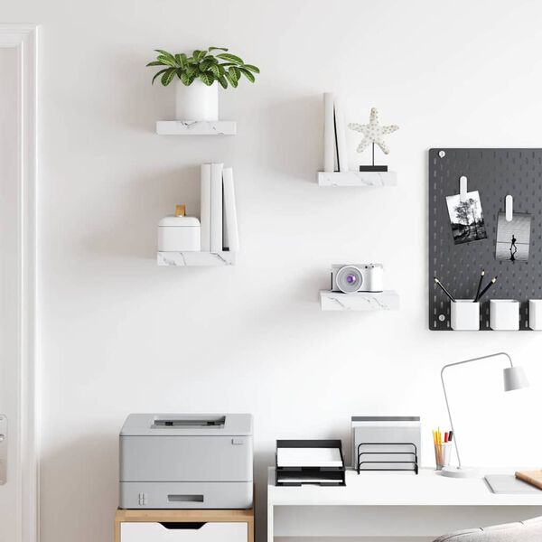 vidaXL Prateleira de Parede 4 pcs M&aacute;rmore Branco 23 x 23,5 x 4 cm