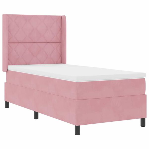 vidaXL Cama Box com colch&atilde;o com cabeceira Rosa 90 x 190 cm Veludo