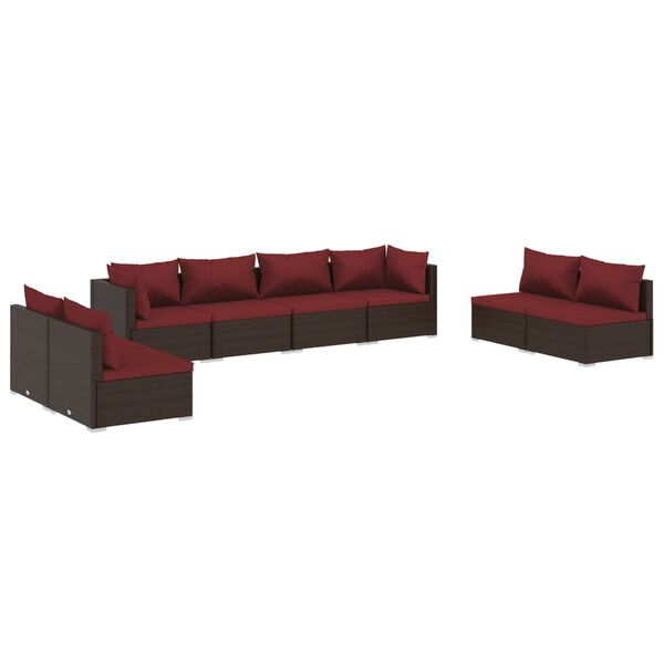vidaXL 8 pcs conjunto lounge jardim c/ almofad&otilde;es vime PE castanho