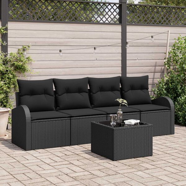 vidaXL Conjunto de Sofá de Jardim Manual Preto 55 x 55 x 37 cm vime PE