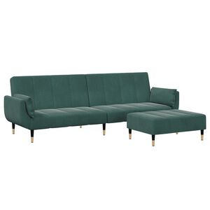 vidaXL Sof&aacute;-cama 2 lugares c/ apoio de p&eacute;s veludo verde-escuro