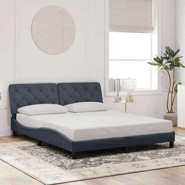 vidaXL Estrutura de cama sem colch&atilde;o 160x200 cm veludo cinzento-escuro
