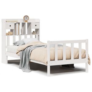 vidaXL Cama com estante sem colch&atilde;o 90x200 cm pinho maci&ccedil;o branco