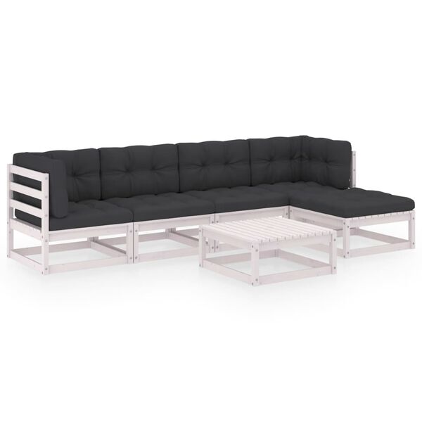 vidaXL 6 pcs conjunto lounge de jardim c/ almofad&otilde;es pinho maci&ccedil;o