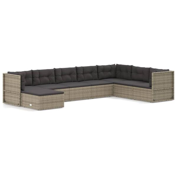 vidaXL 8 pcs conjunto lounge de jardim c/ almofadões vime PE cinzento
