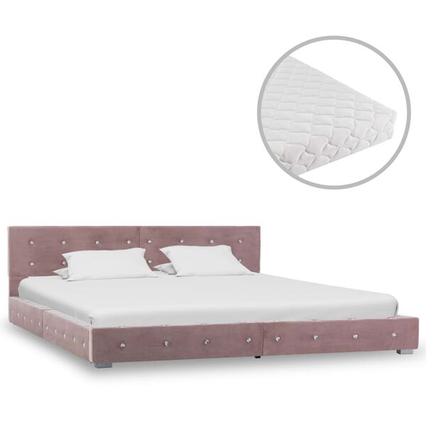 vidaXL Cama com colch&atilde;o 180x200 cm veludo rosa