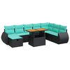 vidaXL 9 pcs conj. sof&aacute;s jardim c/ almofad&otilde;es vime PE/ac&aacute;cia castanho