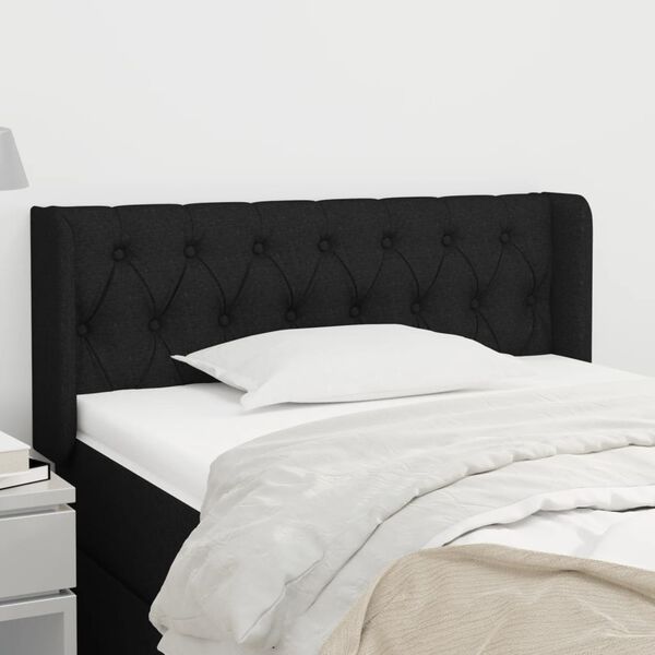 vidaXL Cabeceira de cama c/ abas tecido 93x16x78/88 cm preto
