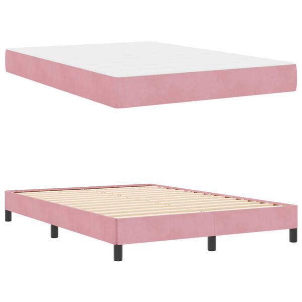 vidaXL Cama Box com colch&atilde;o Rosa 160 x 220 cm tecido