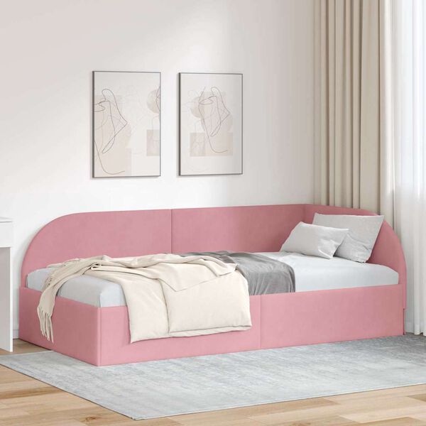 vidaXL Estrutura de Cama de Canto Rosa 80 cm x 200 cm Veludo