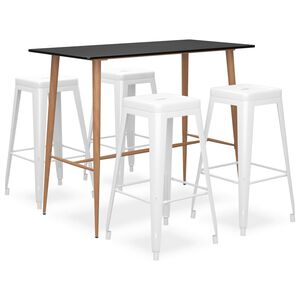vidaXL 5 pcs conjunto de bar preto e branco