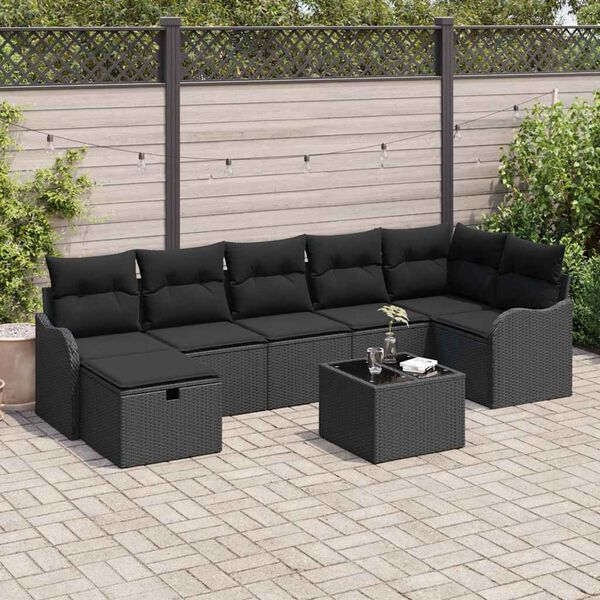 vidaXL Conjunto de Sof&aacute; de Jardim 8 pcs Preto Rattan Sint&eacute;tico