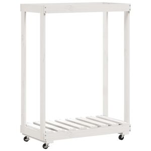 vidaXL Suporte de lenha c/ rodas 76,5x40x108 cm pinho maci&ccedil;o branco