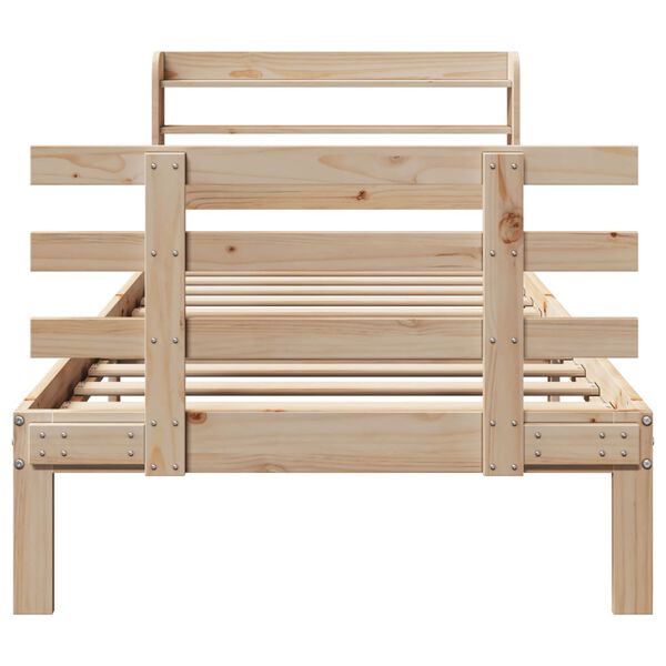 vidaXL Estrutura de cama com cabeceira 75x190 cm pinho maci&ccedil;o