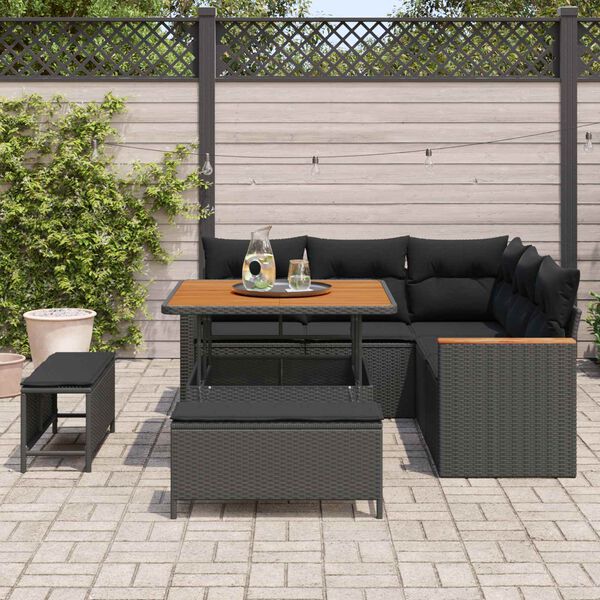 vidaXL Conjunto de Sof&aacute; de Jardim 8 pcs Preto vime PE