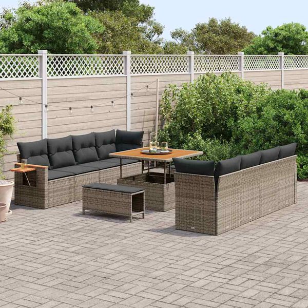 vidaXL Conjunto de Sofá de Jardim Cinzeto Rattan Sintético