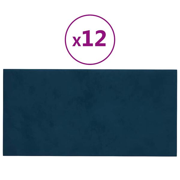 vidaXL Painel de parede 12 pcs 30x15 cm veludo 0,54 m² azul