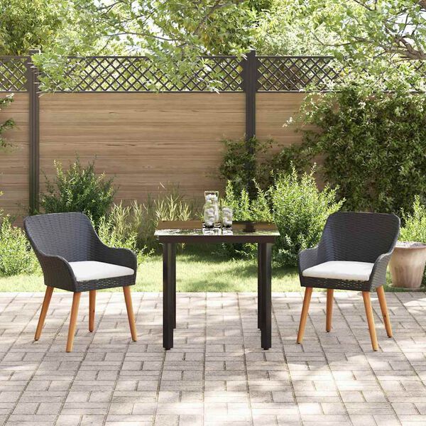 vidaXL Conjunto de Jantar para Jardim com almofada 3 pcs Preto vime PE